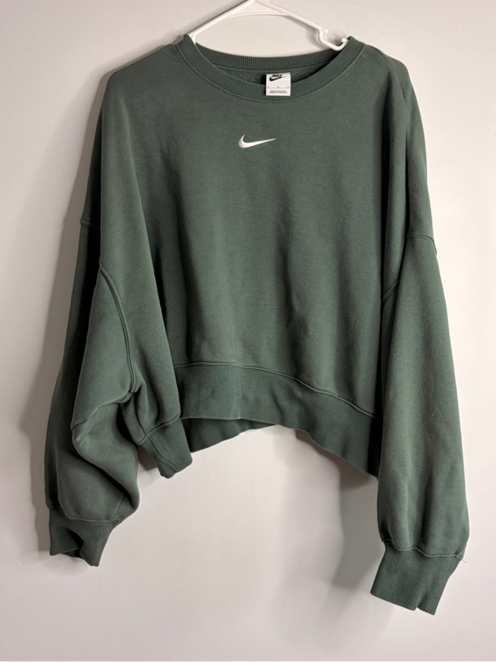 Nike Phoenix Green Crewneck Sweatshirt Cropped Large - Picture 3 of 6
